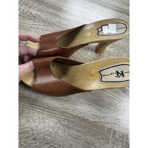 Vintage Kinney KF LTD Women's One Strap Sandals Wood Clogs USA EUC 4" Heel SB18